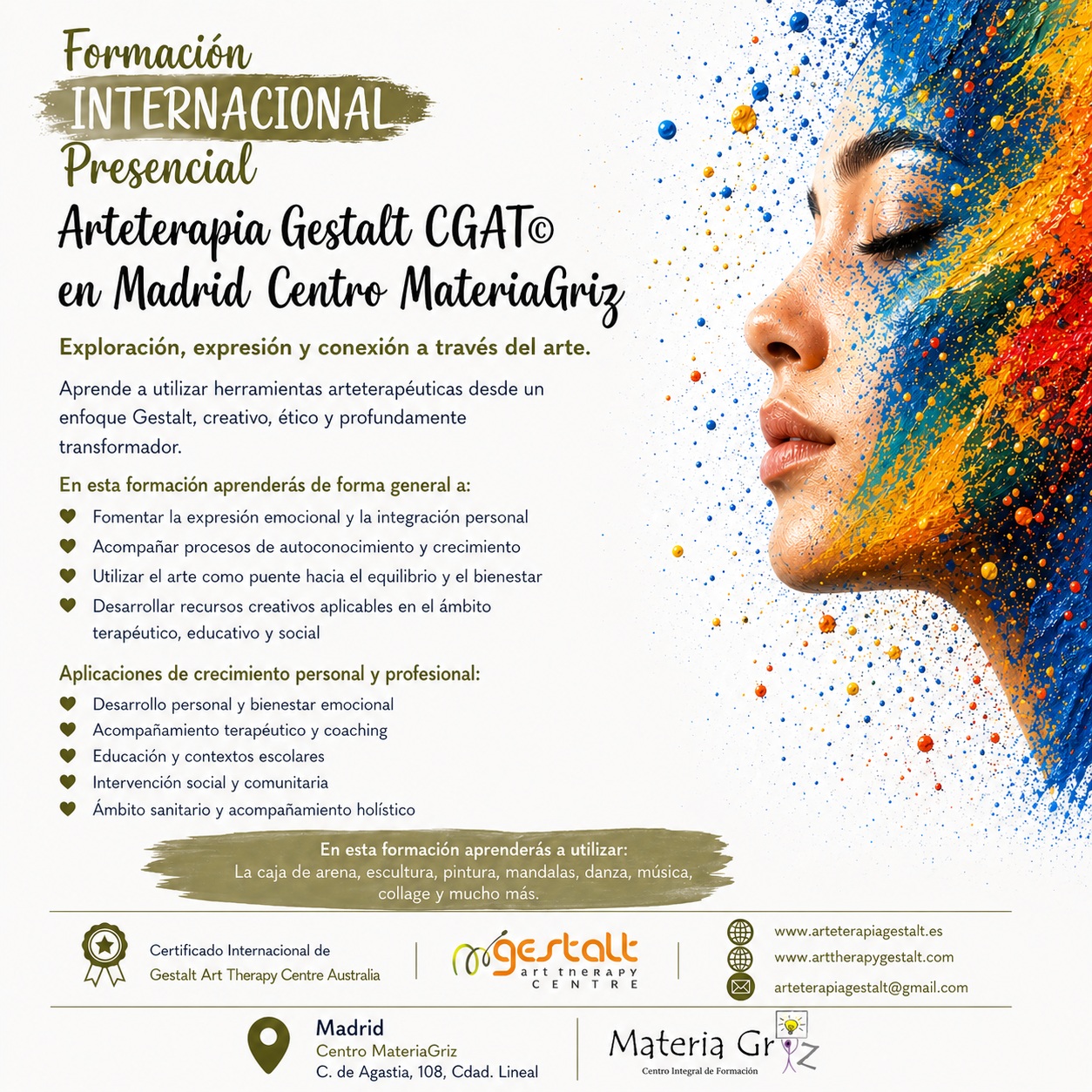 imagen: 2026- 2027  Formaci�n PRESENCIAL CGAT� Arteterapia Gestalt- MateriaGriz- Madrid- Espa�a