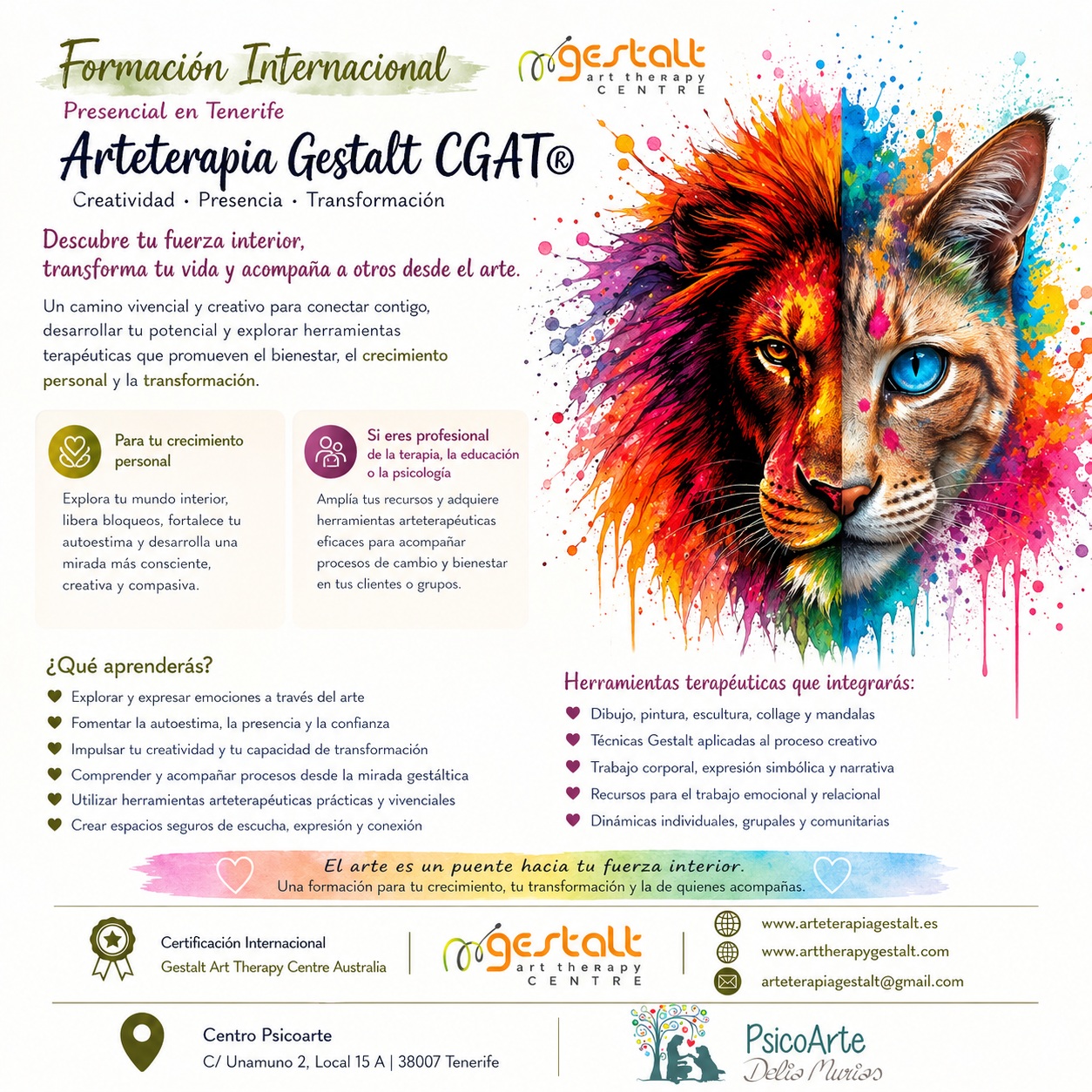imagen: 2026 - 2027 Formaci�n PRESENCIAL CGAT� Arteterapia Gestalt - Psicoarte- Tenerife- Espa�a